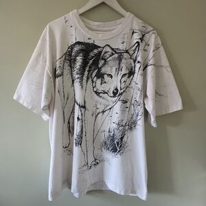 Alore XL USA Vintage 90S Gorpcore Hiking Hippie Graphic Wolf Scene T Shirt